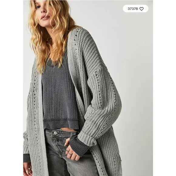 Free People Gray Nightingale Cardi GUC - Picture 3 of 6